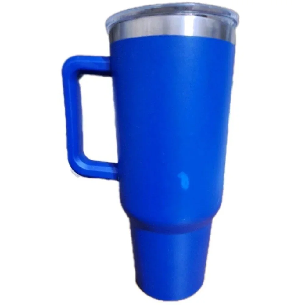 Unbranded 40 Ounce Handled Blue Aluminum Tumbler with Lid No Straw FLAW